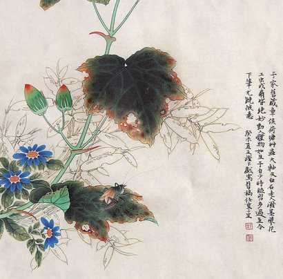 任重 癸未（2003年）作 花卉草虫 镜心